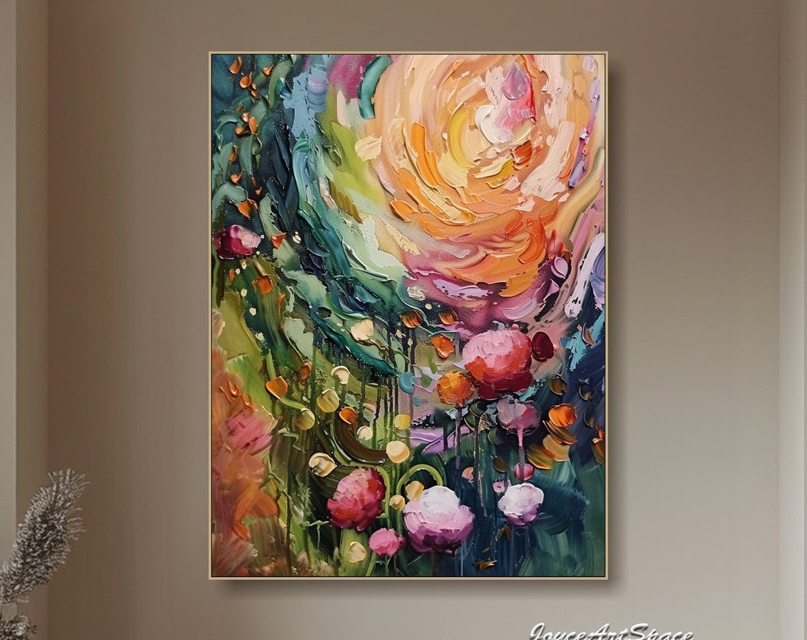 Orange Blossom Sun Abstract Textured 3D Colorful Floral Oil Poster