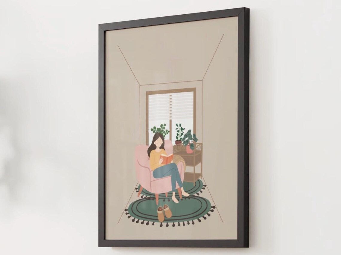 Cozy Reader, Woman Reading Office Decor - Image 4