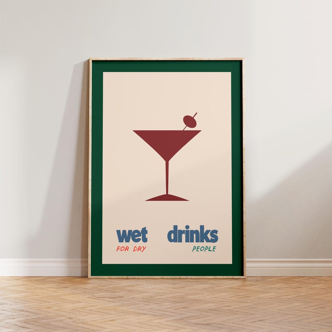 Wet Drinks For Dry People Martini Retro Mid Century Bar Art Poster