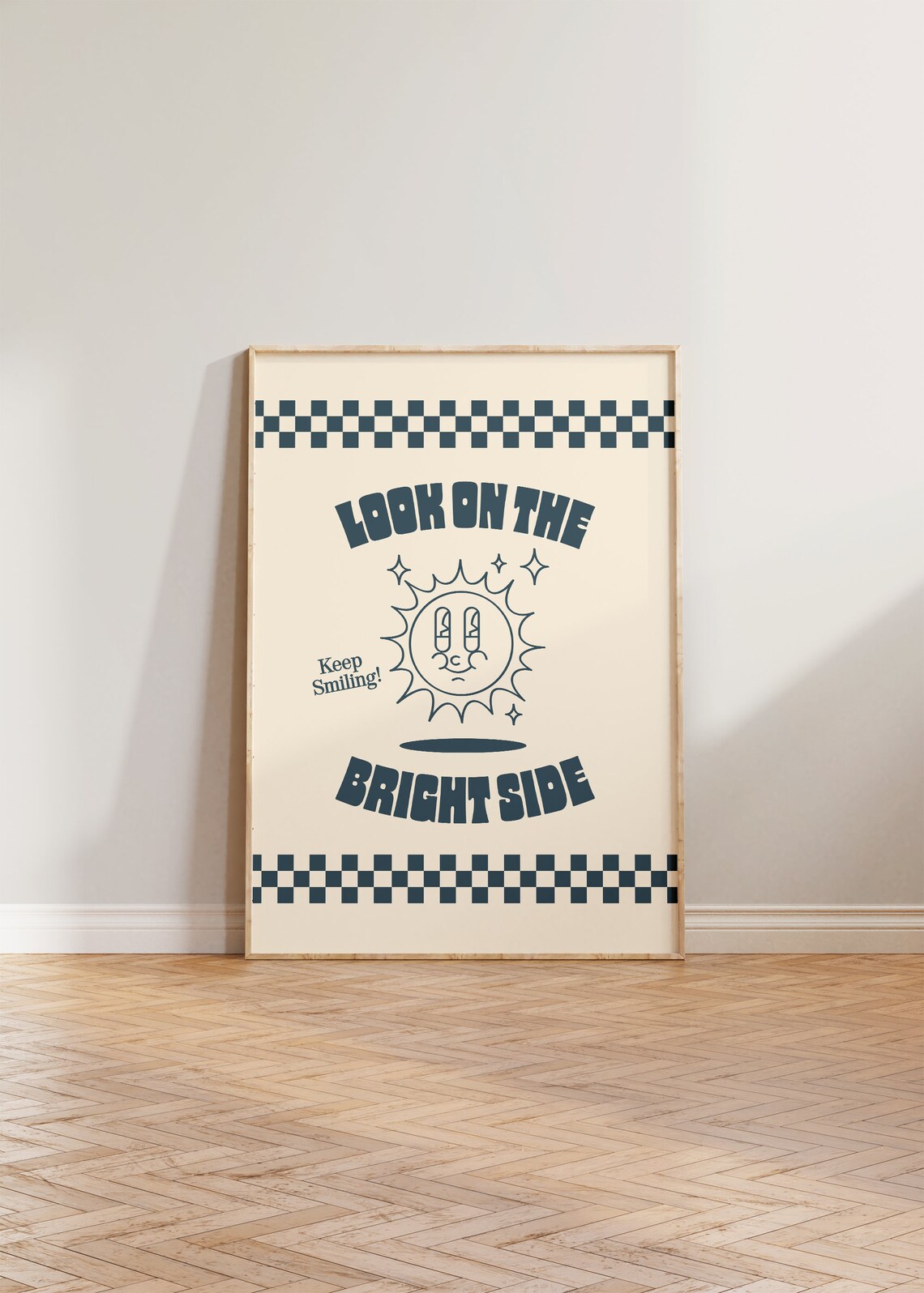 Positive Happy Retro Cartoon Checkered Art Print