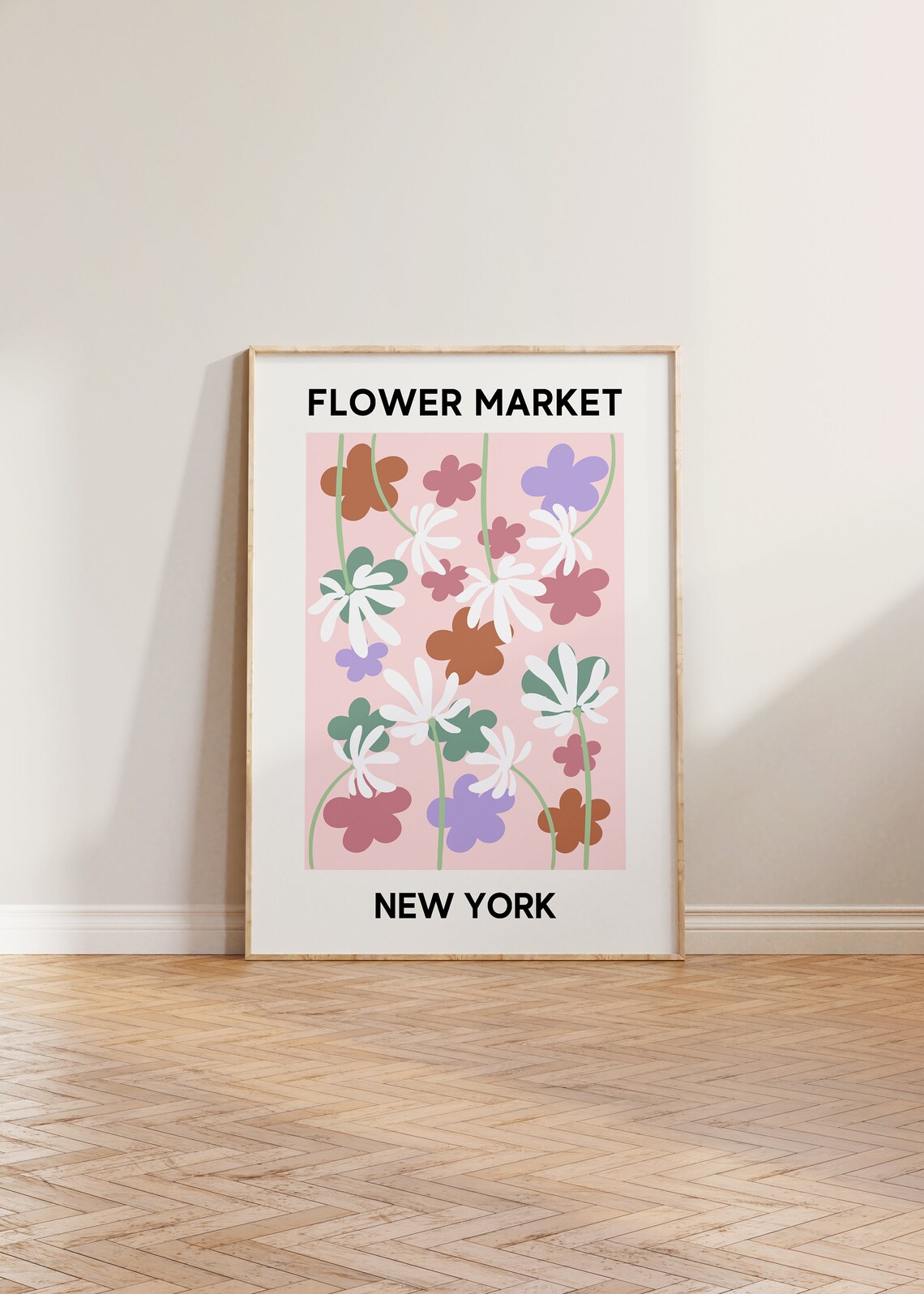 Flower Market New York Pastel Daisy Meadow Botanical Art Poster