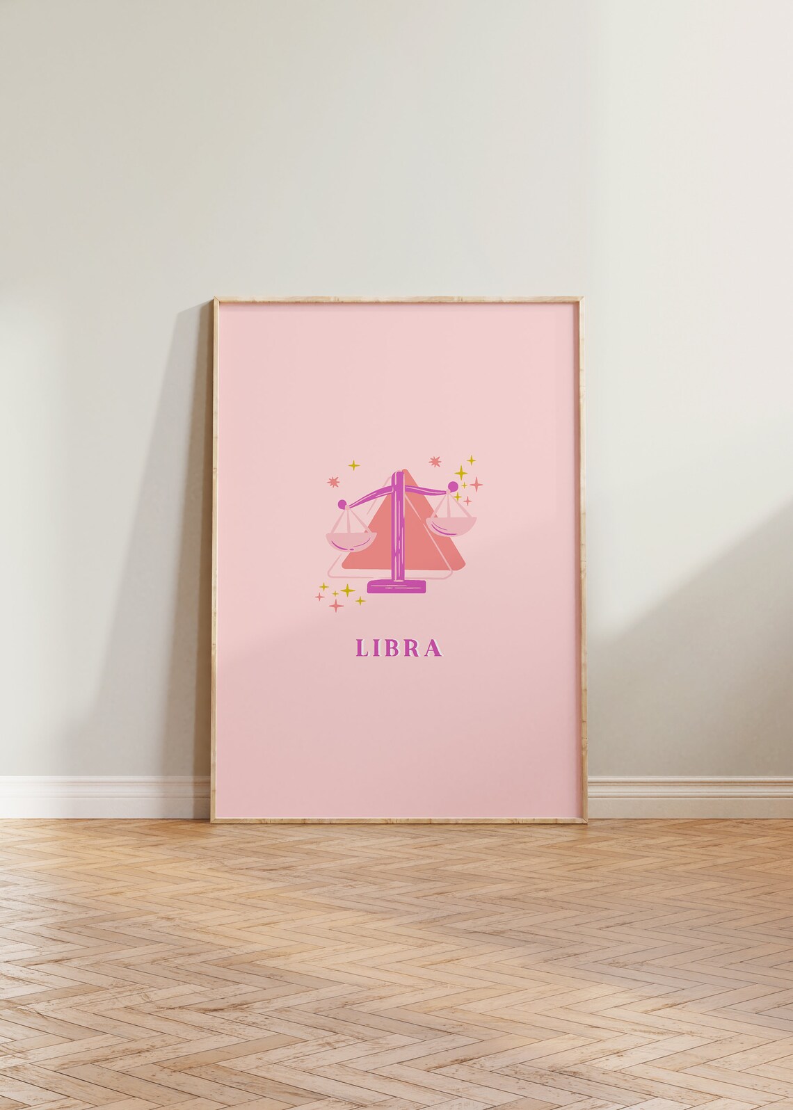Libra Horoscope Zodiac Sign Art Print, Pink