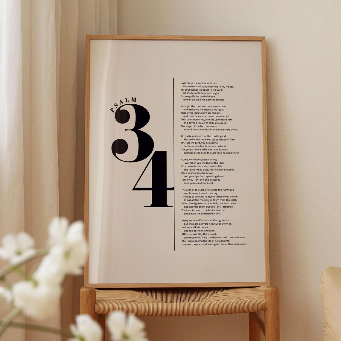 Psalm 34 Full Text Bold Vertical Numeral Typography Scripture Wall Poster - Image 4