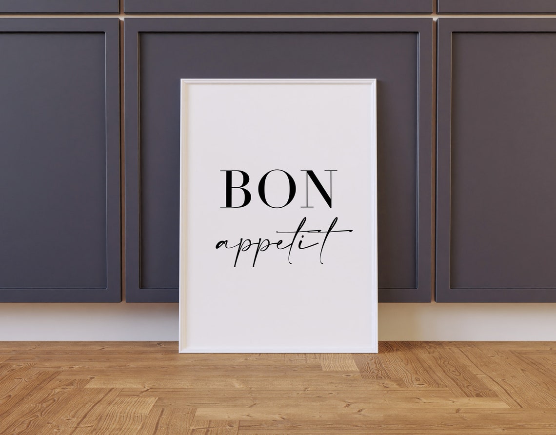 Bon Appetit Serif Script Kitchen Wall Art Typographic Quote Poster