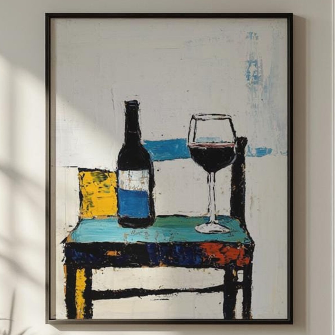 Wine Bottle and Glass Abstract Oil Painting Still Life Poster