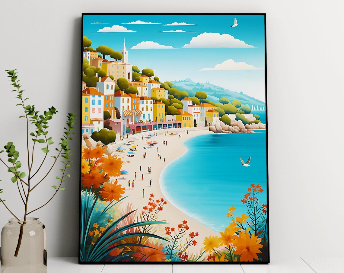 Mediterranean Riviera Art Print, France Travel Poster