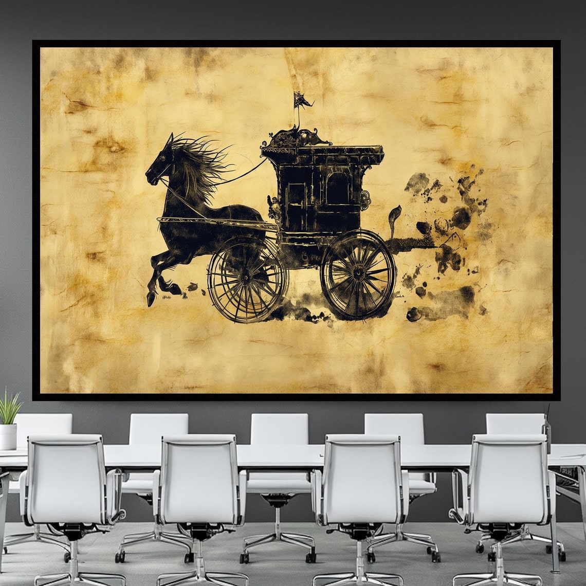 Medieval Horse Carriage Black Ink Antique Silhouette Art Print