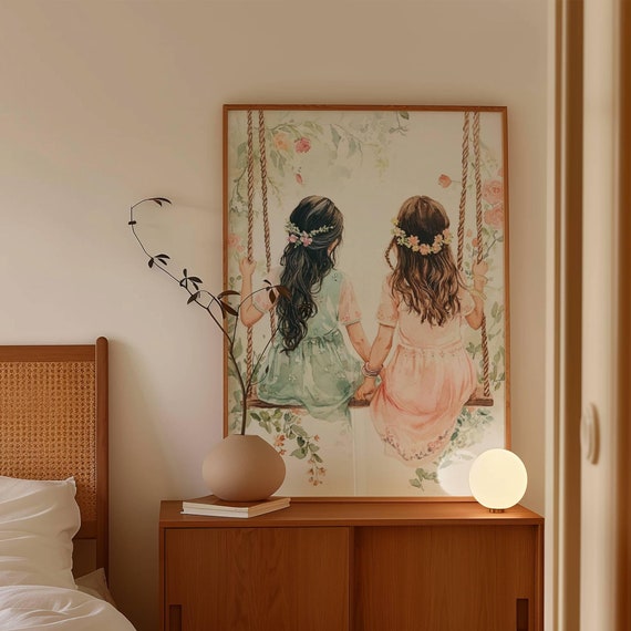 Traditional Indian Pakistani Art Indian Woman Painting Indian Sisters Art Best Friend Gift Punjabi Girls Watercolor Art Brown Girl Art