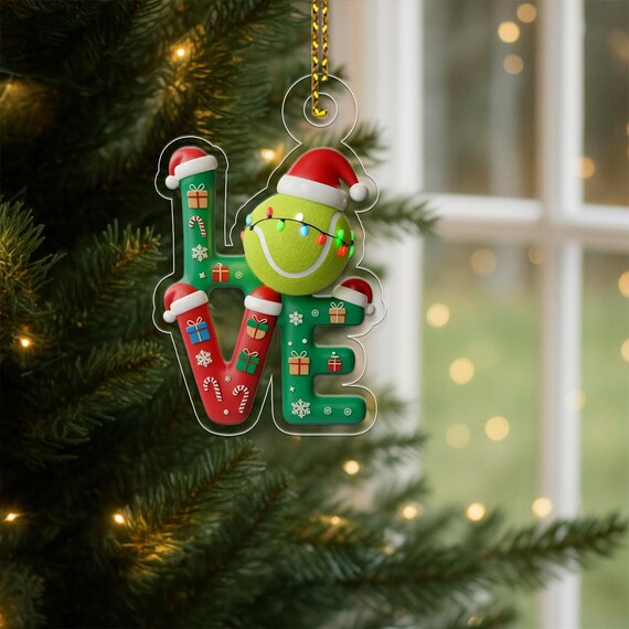 Love Tennis Ball Santa Hat Christmas Sports Ornament Gift Poster