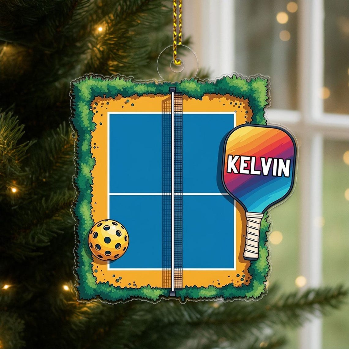 Personalized Pickleball Court Paddle Name Christmas Art Print
