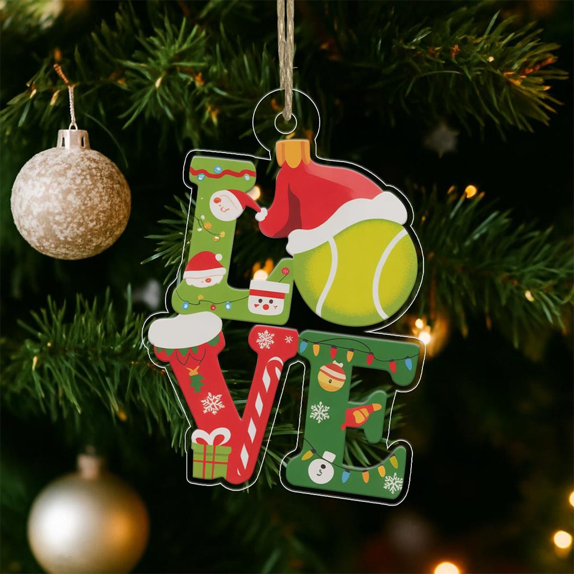 Tennis Ball Love Christmas Ornament Sporty Tree Decoration Poster