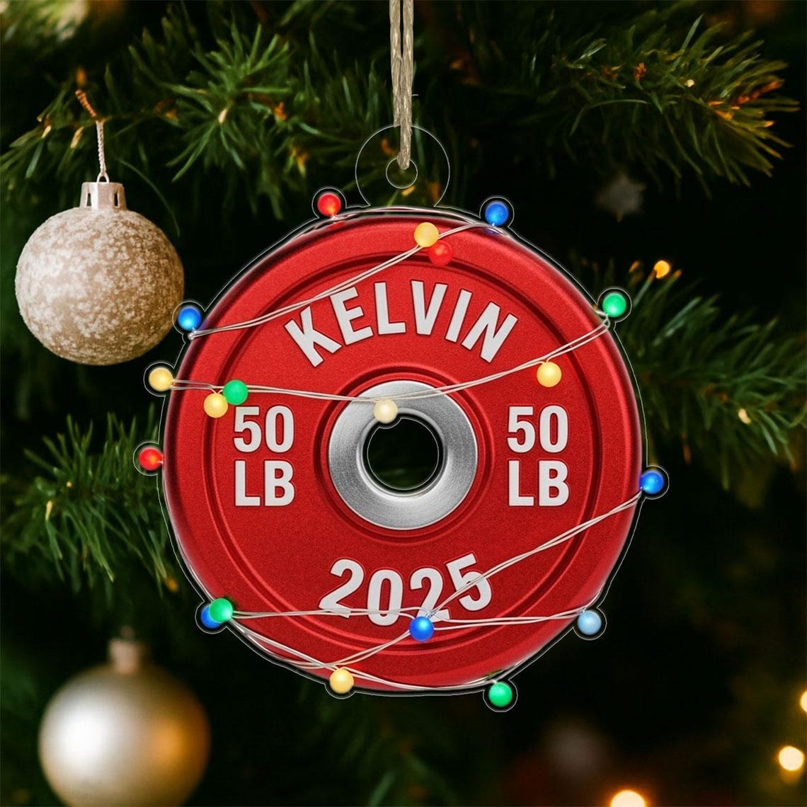 Personalized Weight Plate Barbell Gym Christmas Ornament Wall Art