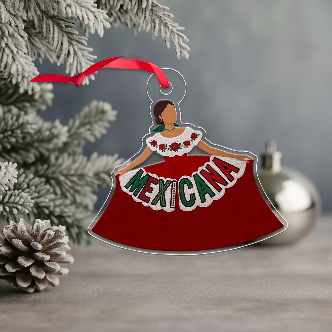 Mexicana Red Folk Dress Christmas Ornament Acrylic Art Print