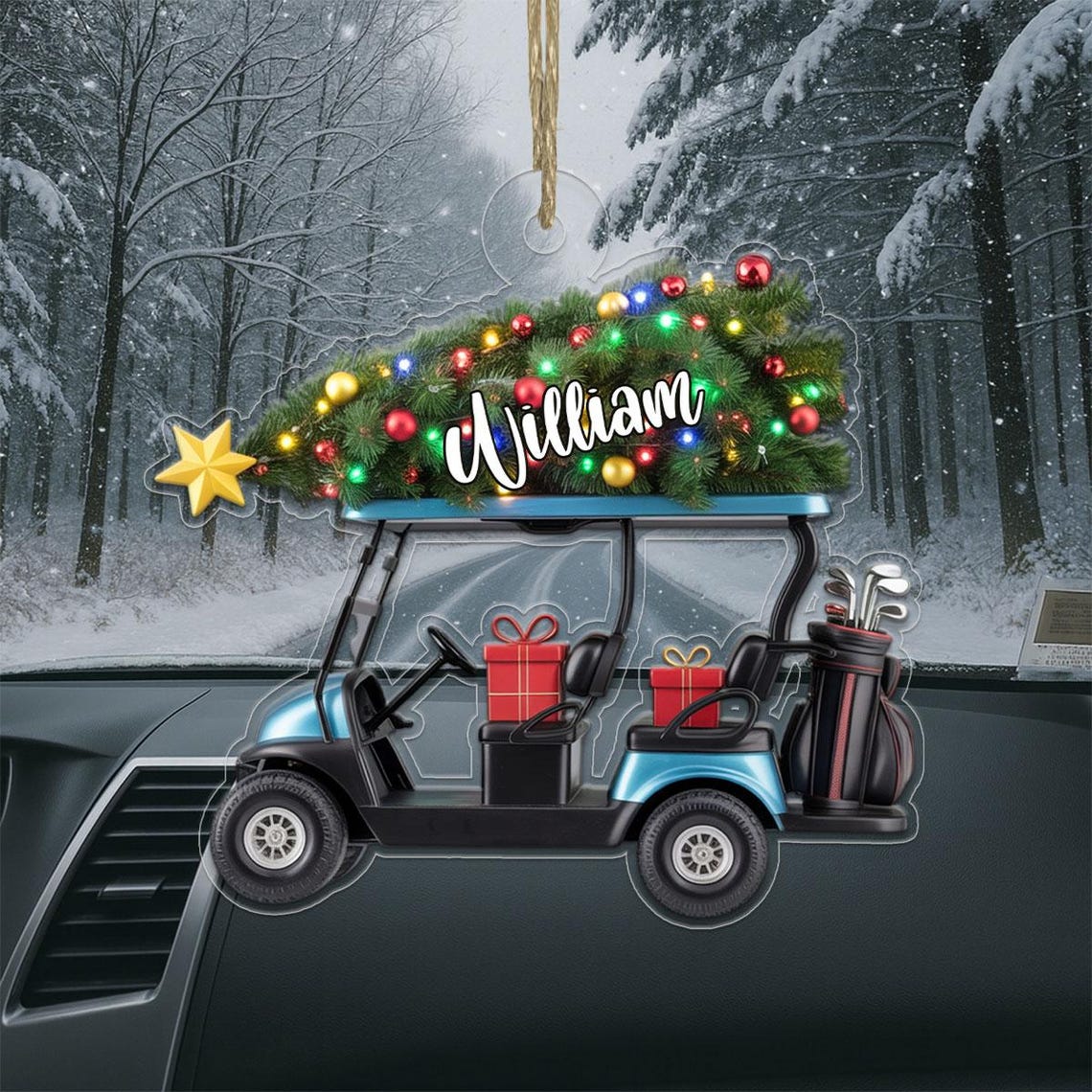 Custom Name Golf Cart Christmas Tree Ornament Golfer Gift Wall Art