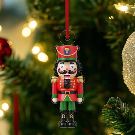 Classic Red Nutcracker Soldier Christmas Tree Holiday Ornament Print