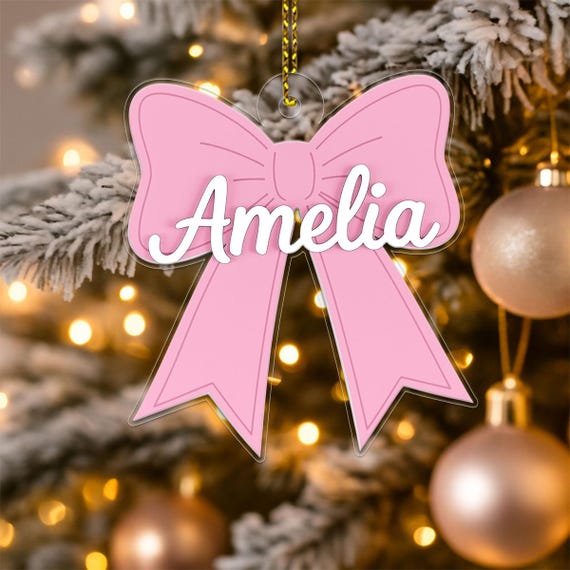 Personalized Pink Bow Ornament Custom Holiday Tree Decoration Gift For Girls And Kids