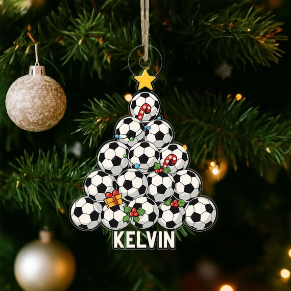 Personalized Soccer Ball Christmas Tree Ornament KELVIN Acrylic Print Keepsake
