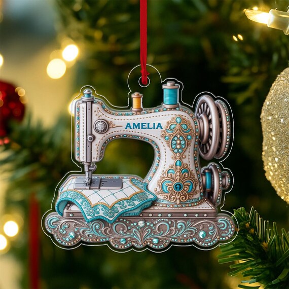 Personalized Amelia Sewing Machine Acrylic Ornament Quilter Gift Poster