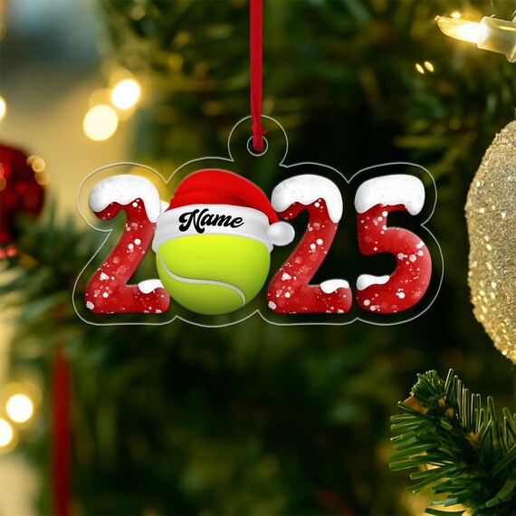 Personalized 2025 Tennis Ball Santa Hat Custom Name Ornament Poster