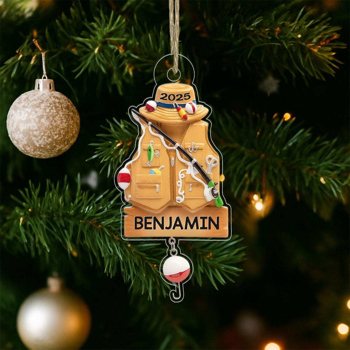 Personalized Fishing Vest 2025 Christmas Acrylic Ornament Wall Art