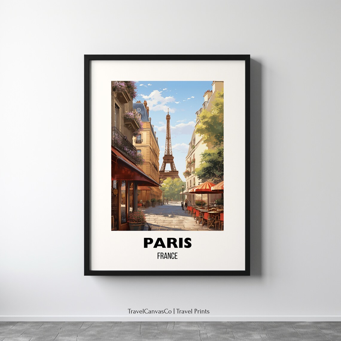Paris Eiffel Tower Charming Street Cafe France Summer Travel Poster