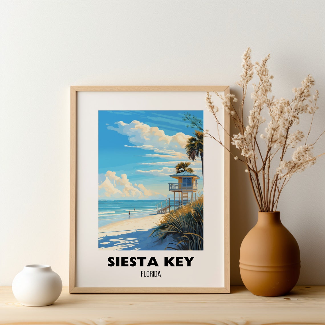 Sunny Siesta Key Florida Beach Lifeguard Tower Travel Poster - Image 2