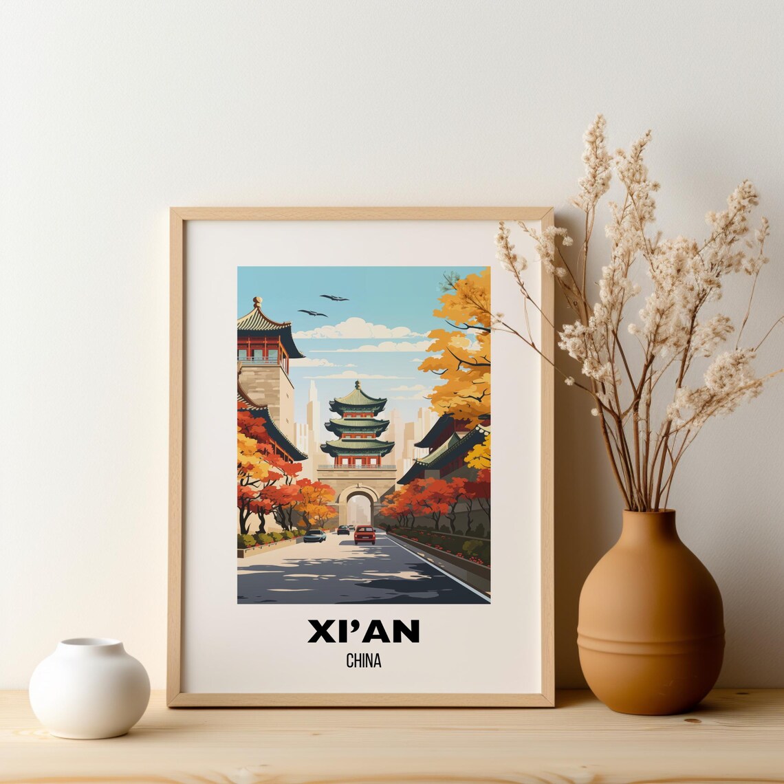 Xi'an China Autumn Bell Tower Old Town Vintage Travel Poster - Image 2