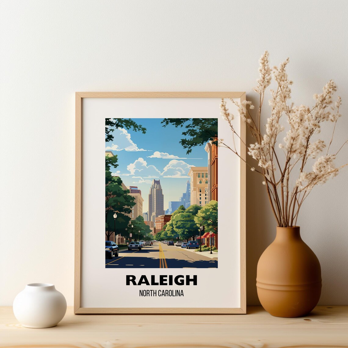 Raleigh North Carolina Downtown Street Sunny City Travel Poster - Image 2