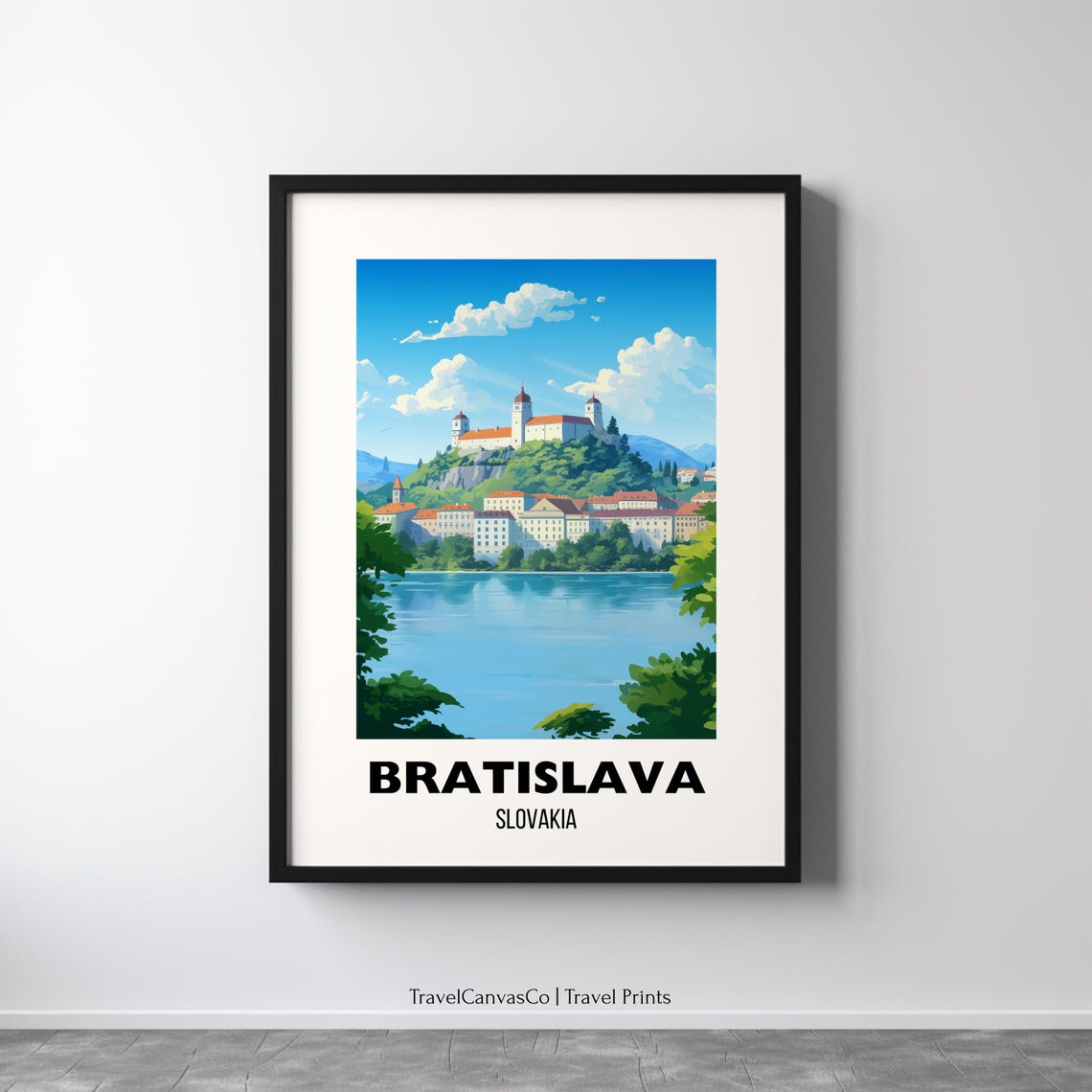 Bratislava Slovakia Castle Over Danube River Vintage Travel Poster