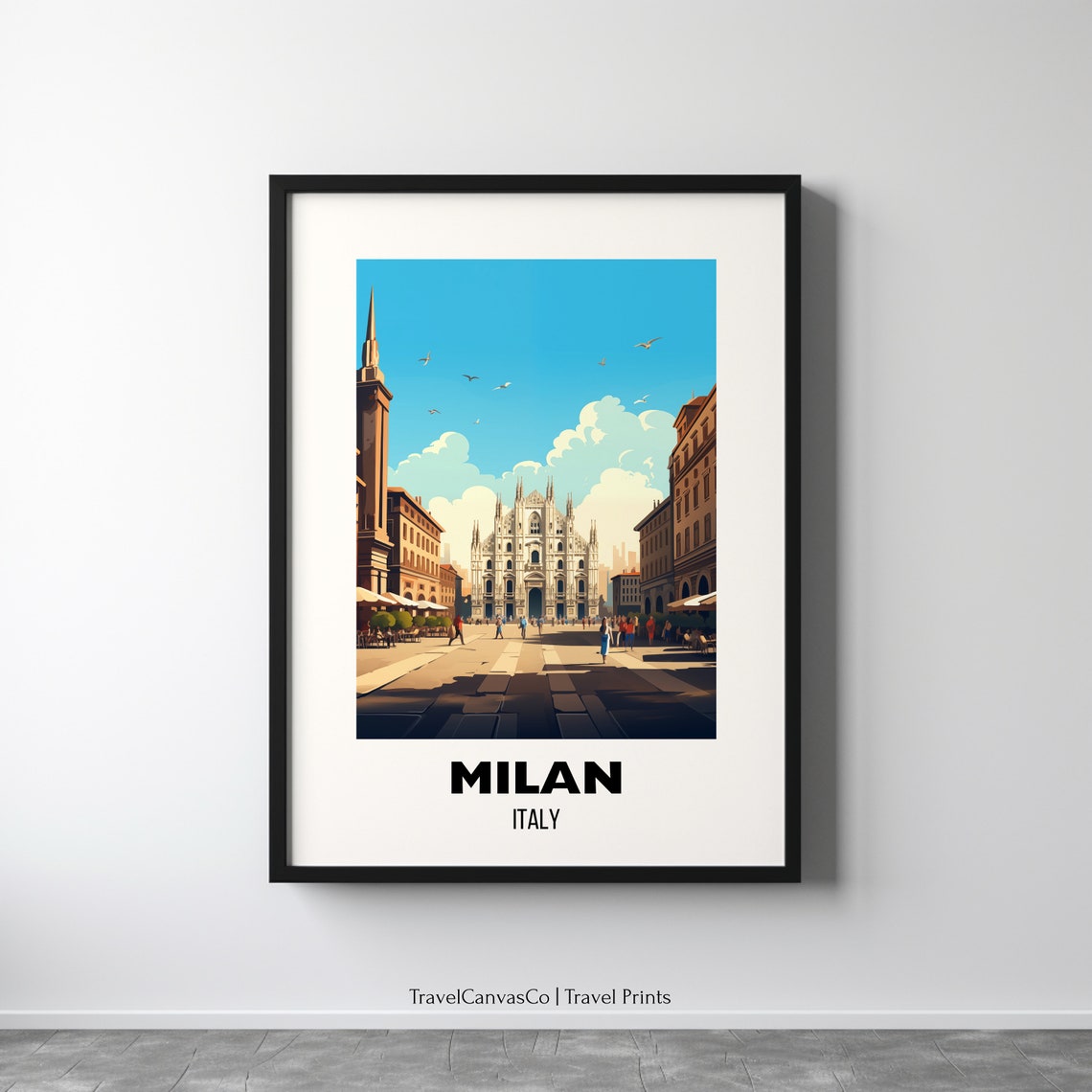 Milan Italy Cathedral Piazza Duomo Sunny Cityscape Travel Poster