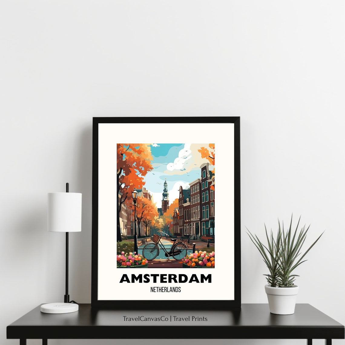 Amsterdam Canal Autumn Bicycle Streets Netherlands Travel Poster - Image 3