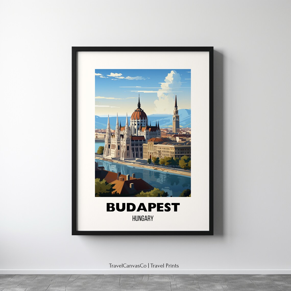 Budapest Parliament Building on the Danube River Vintage Travel Poster