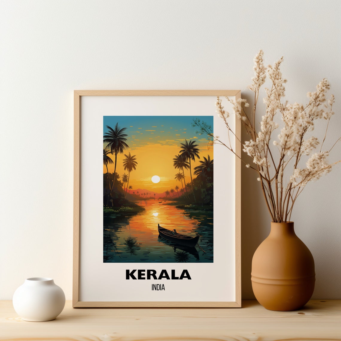 Kerala India Backwater Sunset Palm Trees Boat Ride Travel Poster - Image 2
