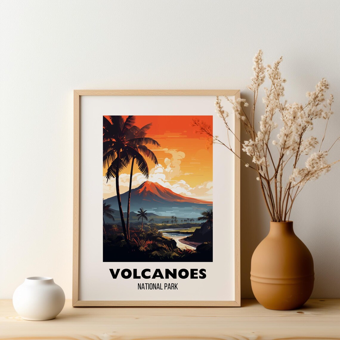 Volcanoes National Park Hawaii Palm Sunset Volcano Art Poster - Image 2