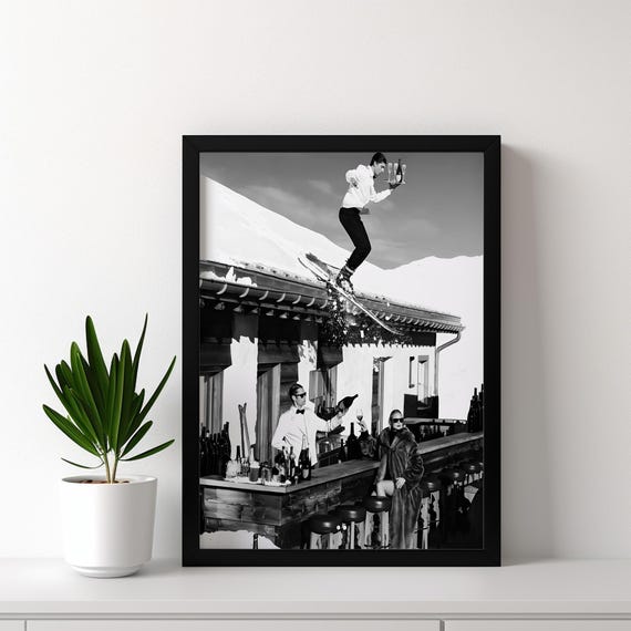Vintage Ski Photo Print Lodge Wall Art Ready To Hang Canvas