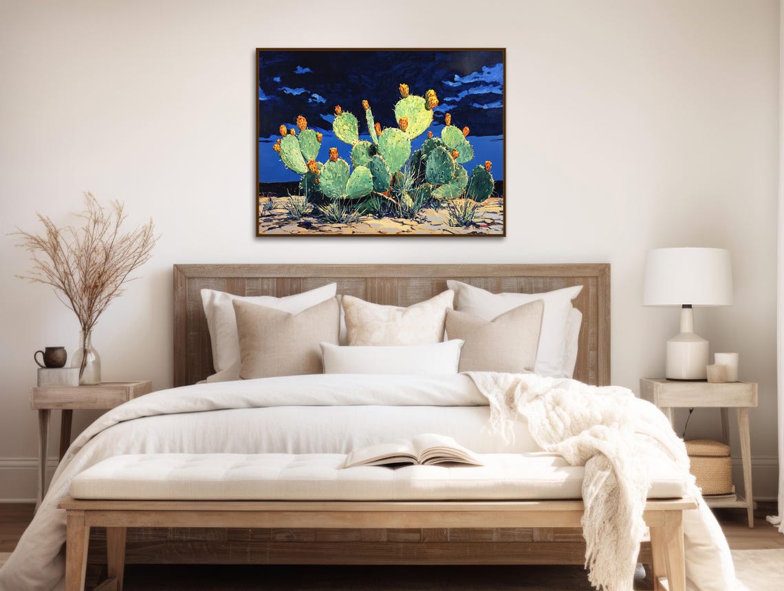 Midnight Prickly Pear Cactus Desert Night Sky Southwestern Art Poster - Image 2