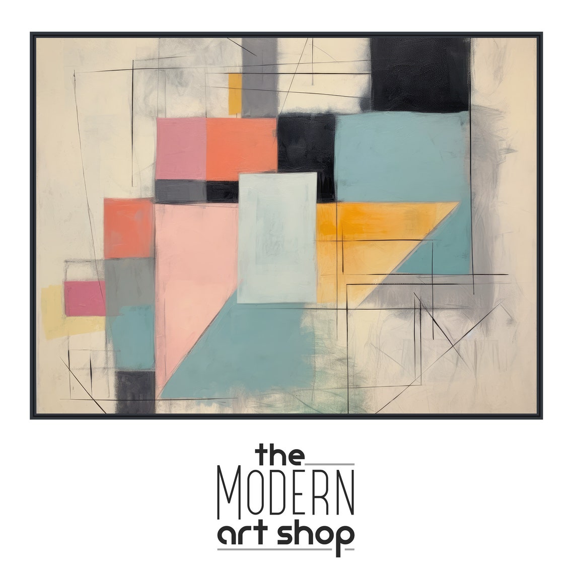 Pastel Color Blocks Abstract Pink Teal Yellow Modern Minimal Wall Art - Image 4