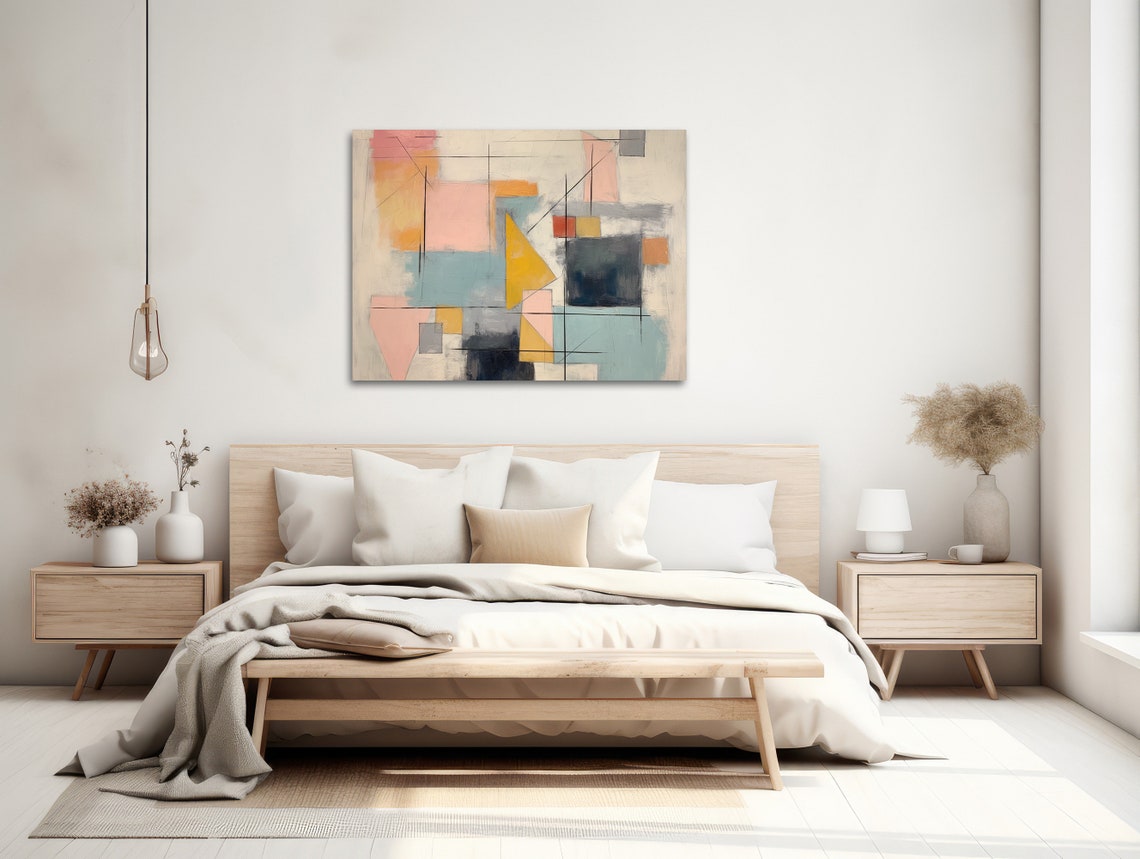 Colorful Pastel Geometric Abstract Blocks Soft Modern Boho Wall Art - Image 2