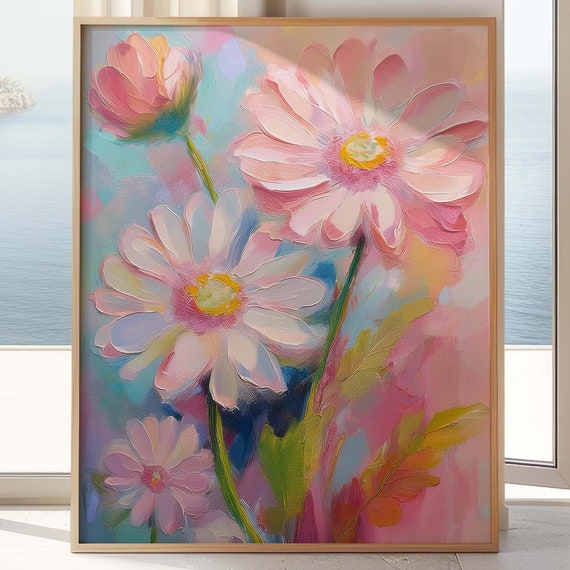 Colorful Daisy Wall Art Print Dopamine Decor Maximalist Pastel Trendy Poster Botanical