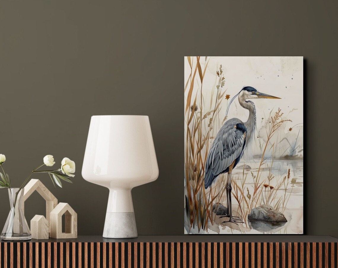 Watercolor Blue Heron, Nature Art