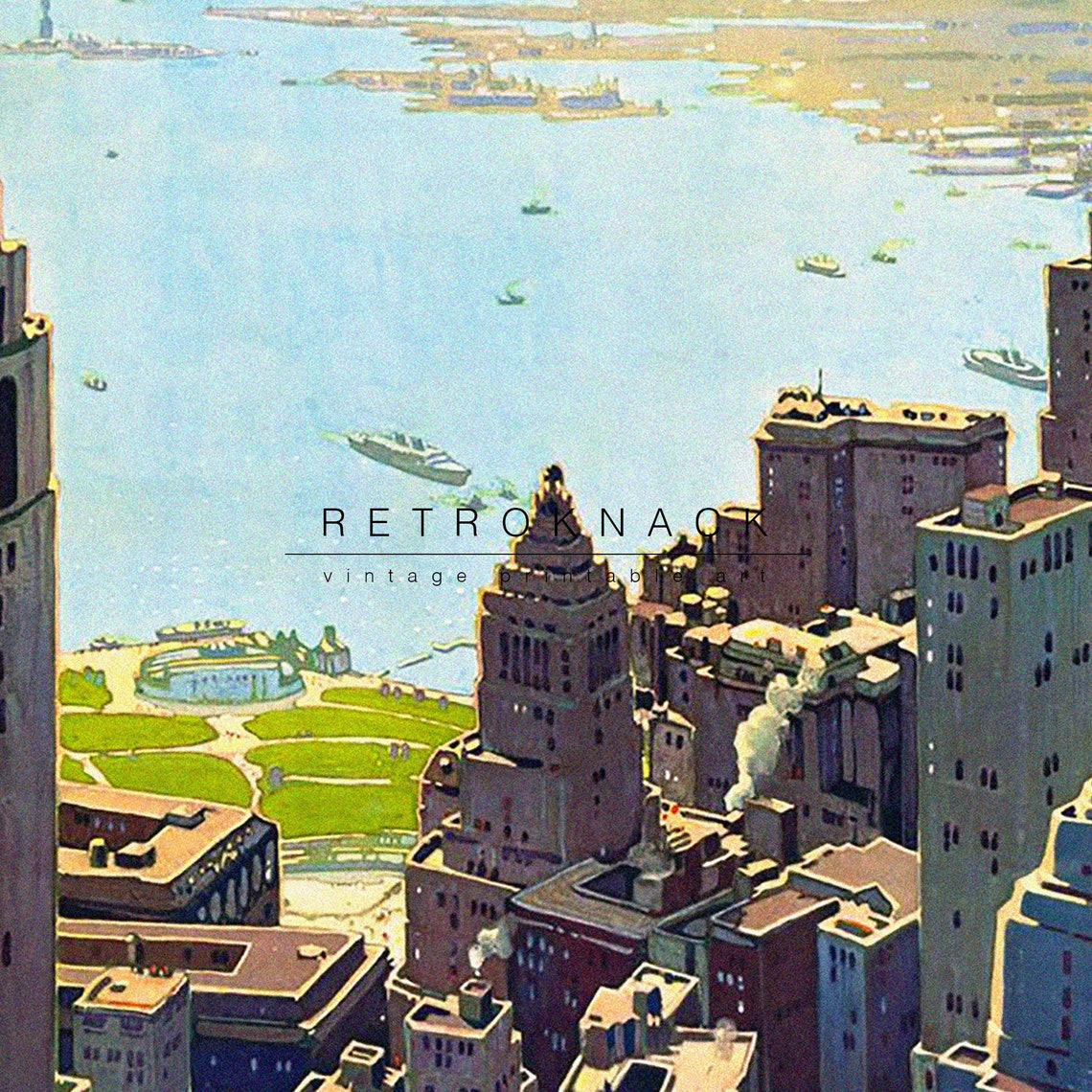 New York Upper Bay From Lower Manhattan Vintage Art Deco Travel Poster - Image 2