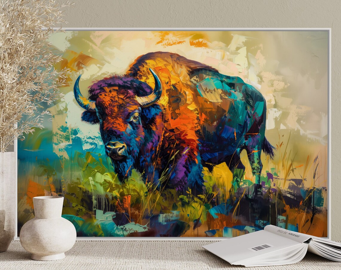 Expressive Bison Buffalo Art Print, Colorful Wildlife