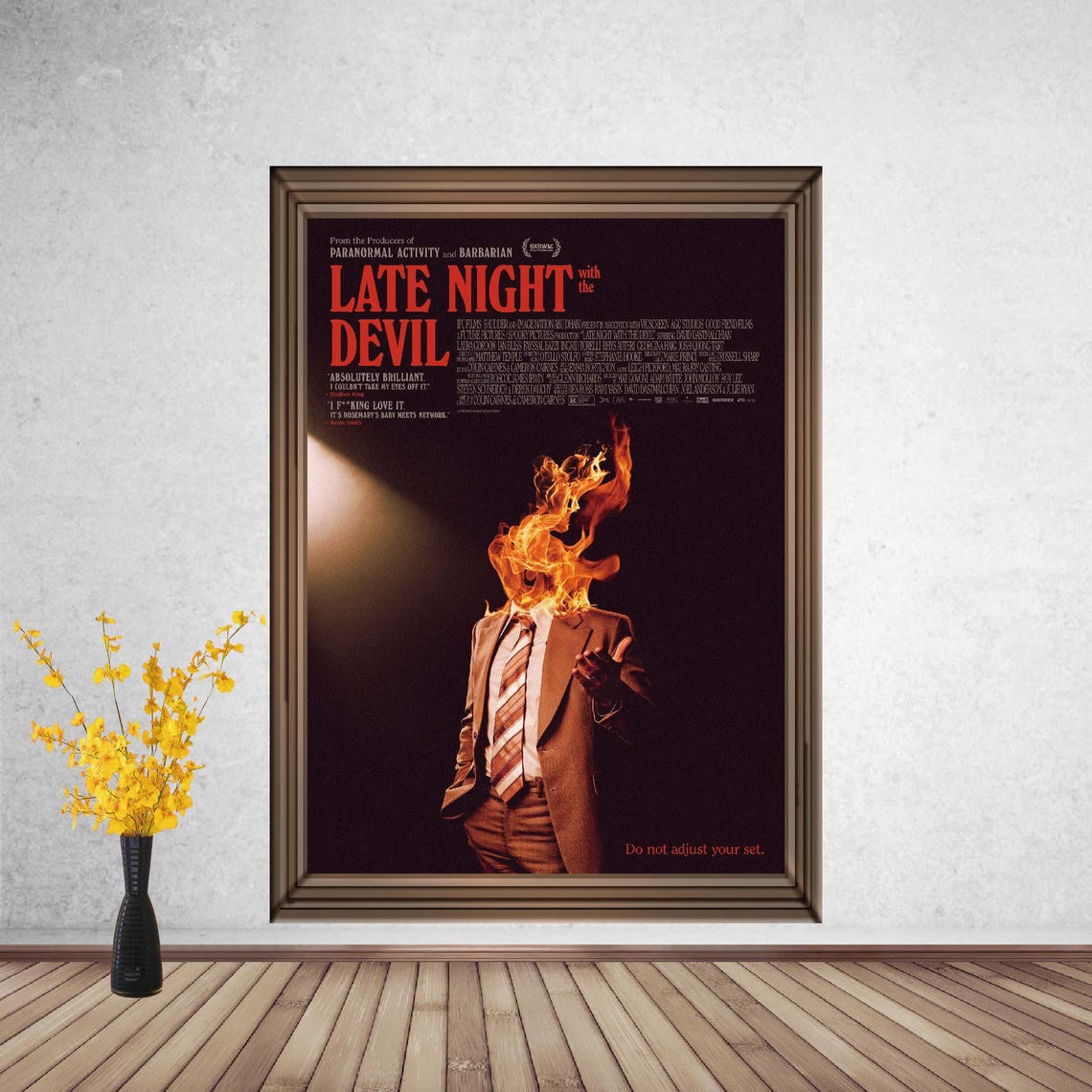 Late Night with the Devil Retro Burning Host Horror Movie Poster