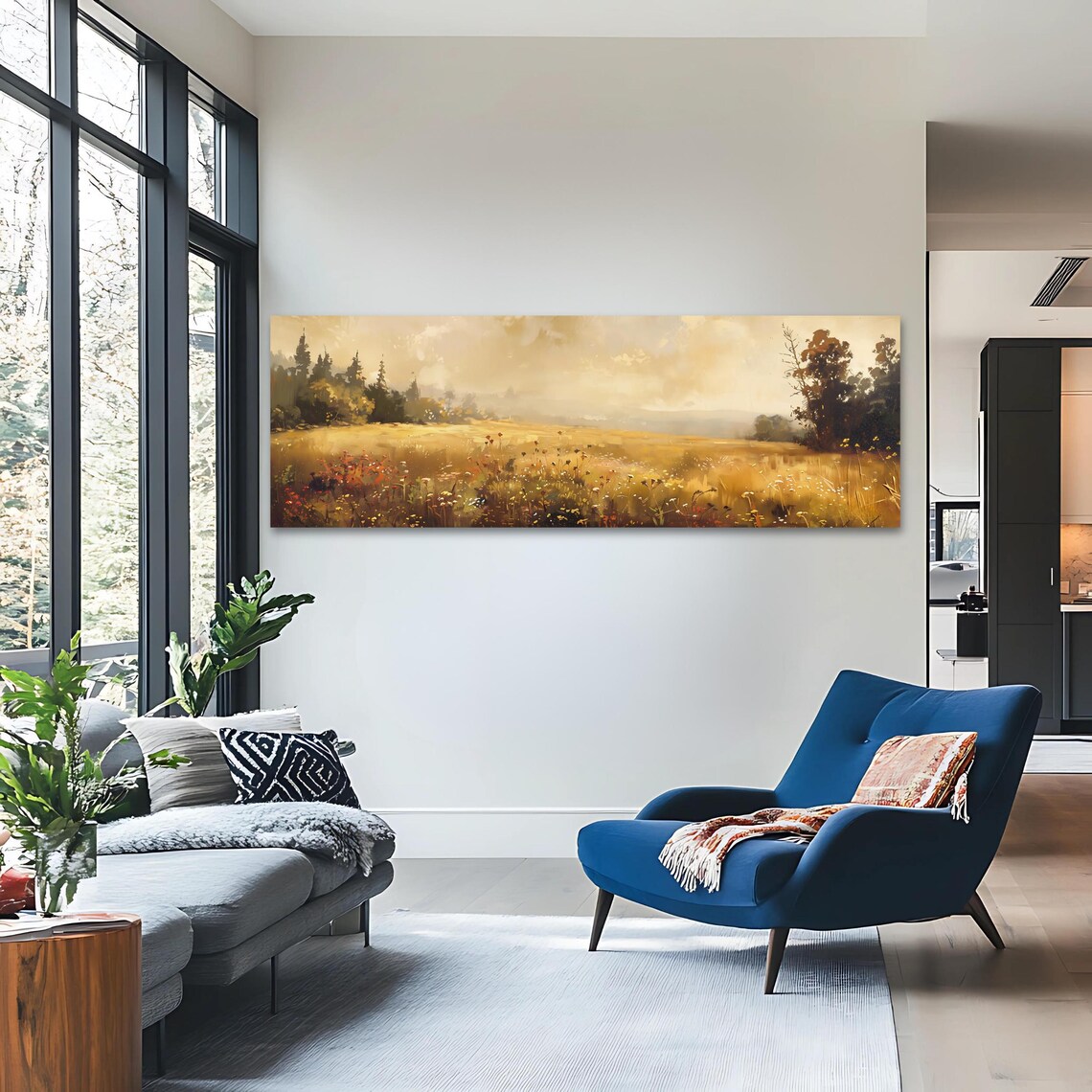 Panoramic Meadow Art Print, Rustic Countryside - Image 3