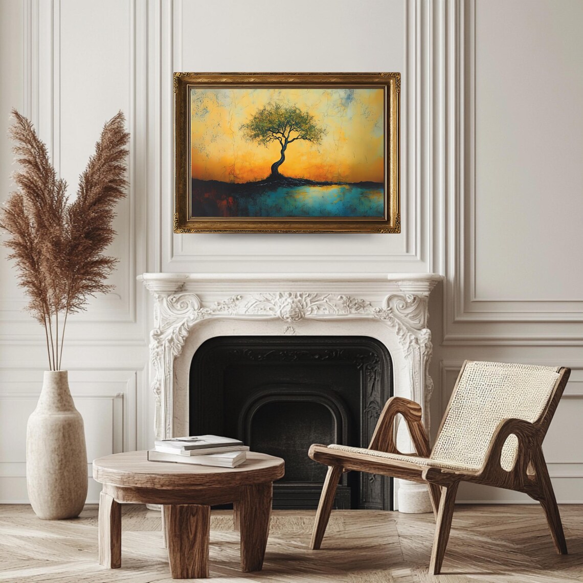 Vintage Tree Art Print Solitary Tree Landscape Vibrant Nature Wall Decor Sunset Rustic Home Decor - Image 3