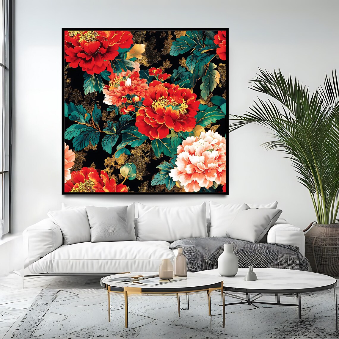 Square Floral Art Print, Modern Botanical Peony - Image 4