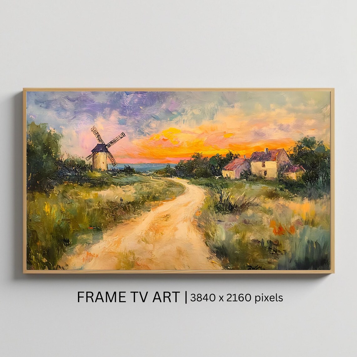 Countryside Windmill At Sunset, Rustic Landscape