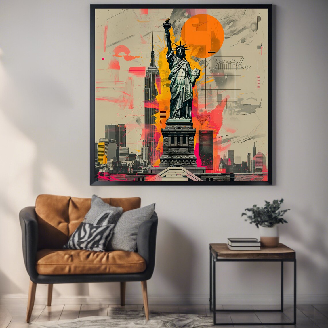 New York City Statue of Liberty Pop Art Skyline Collage Travel Poster - Image 3