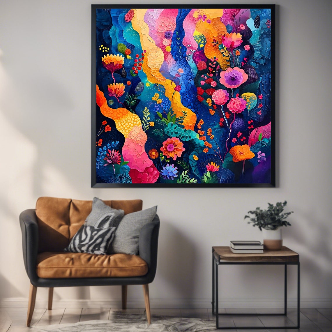 Colorful Abstract Floral Meadow Rainbow Botanical Art Print Poster - Image 2
