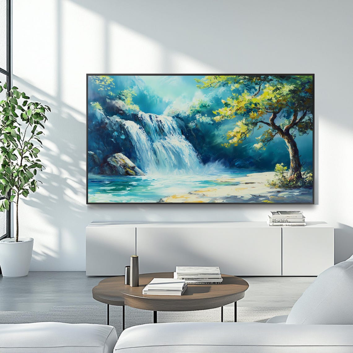Tranquil Waterfall Landscape Art For Frame Tv Scenic Nature Roku Screensaver Smart Tv Wall Art - Image 4